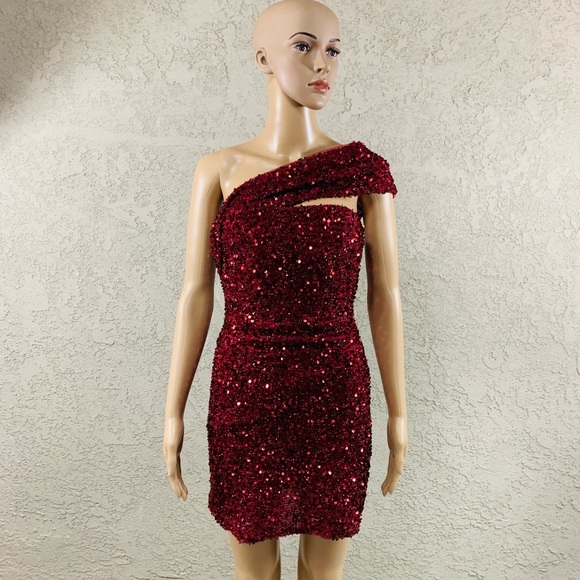 NWT GB Social Sequin One Shoulder Mini Dress - Picture 3 of 11